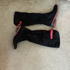 Elegant Black and Red Over the Knee Boots